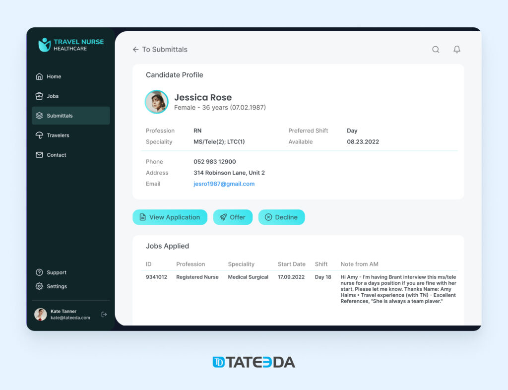 
TATEEDA's staffing agency software development: Implementing role-based nurse access control to ensure authorized access for medical staff members.